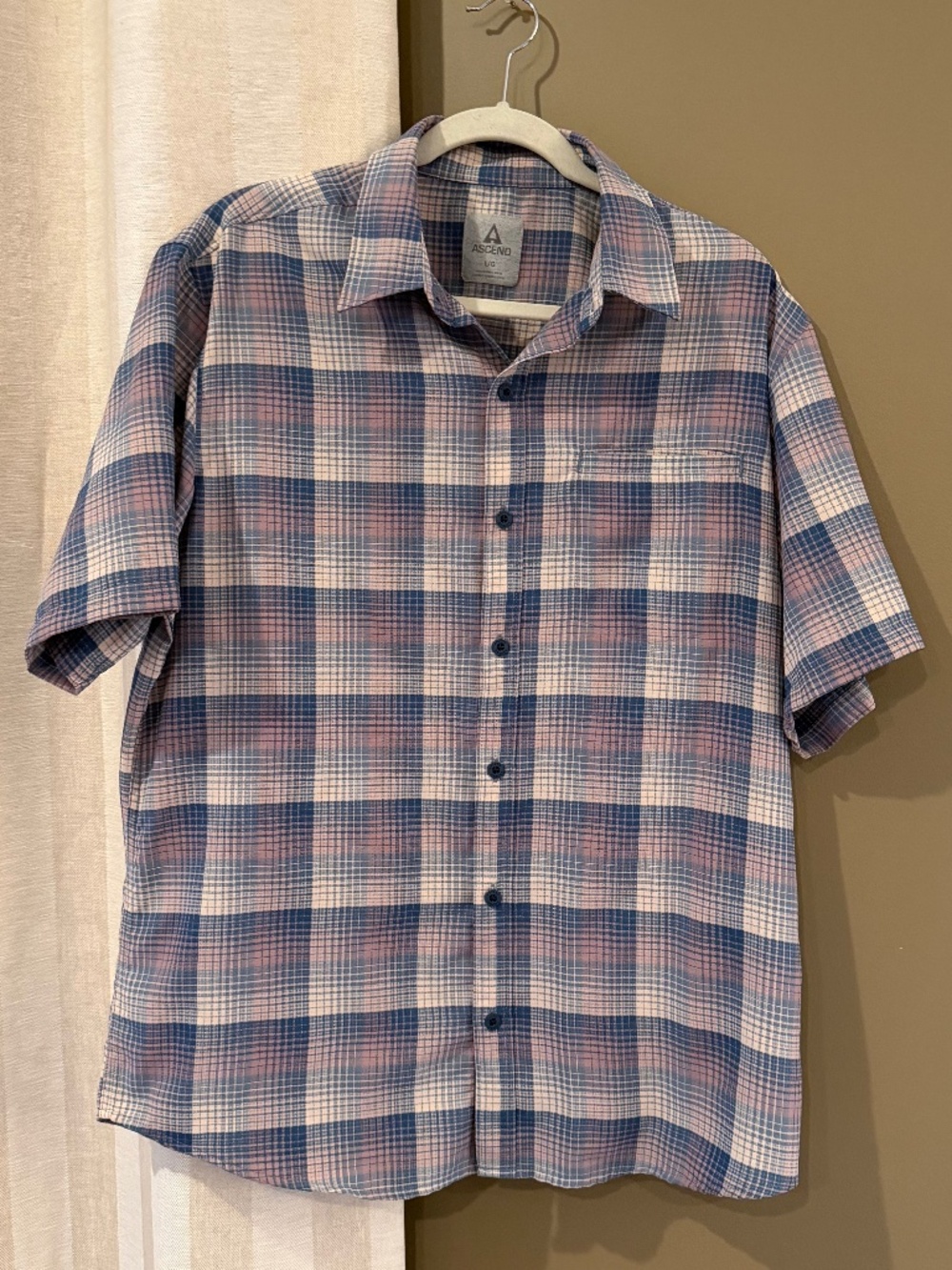 Ascend Men's Fireside Plaid Short Sleeve Button Down, Size Large